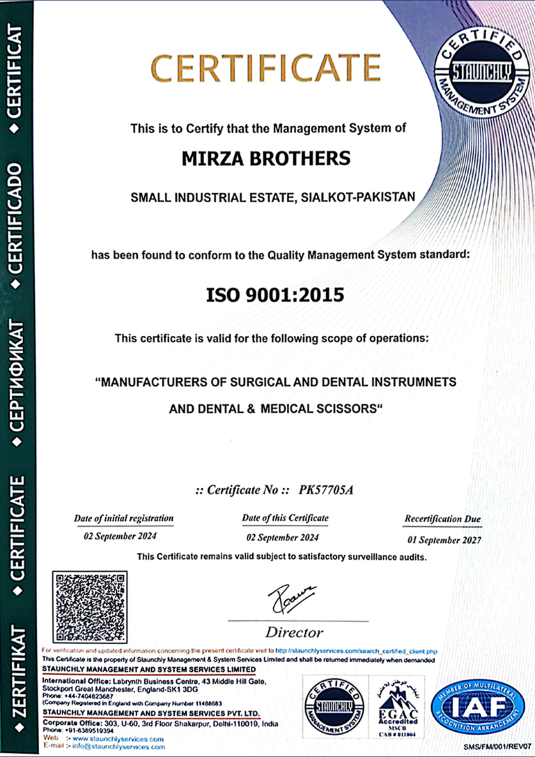 ISO 9001:2015 certificate – Mirza Brothers