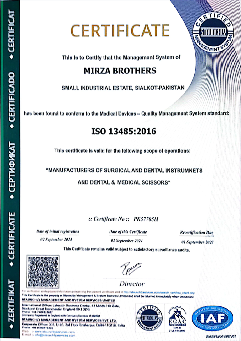 ISO 13485:2016 certificate – Mirza Brothers