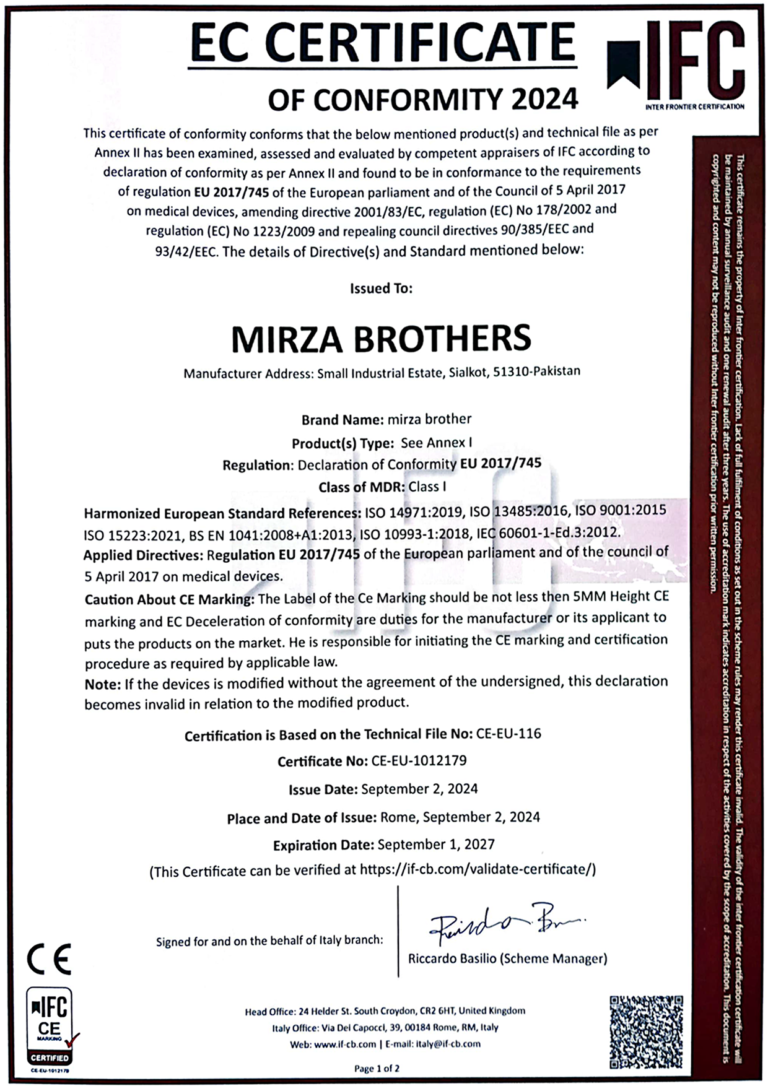 EC Certificate of Conformity certificate – Mirza Brothers