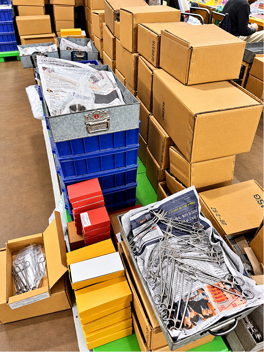 Boxes of finished surgical instruments packed for export