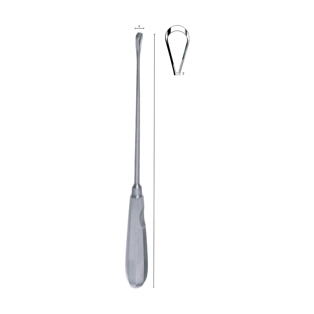 Recamier Uterine Curette y = 26.0 cm, 10 1/4″ – Fig. 7, x = 15 mm, Sharp, malleable (MB13-352)