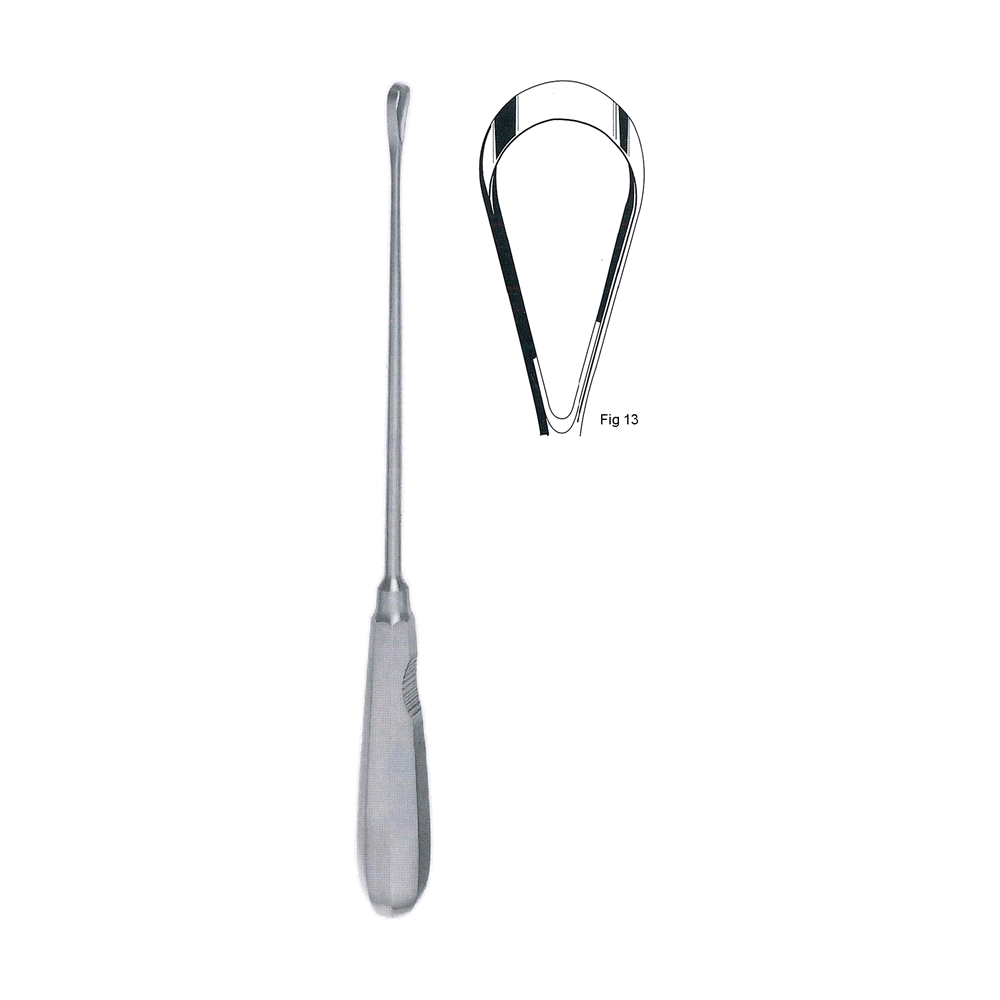 Recamier Uterine Curette y = 34.0 cm, 13 1/2″ – Fig. 13, x = 25 mm, Sharp, malleable (MB13-456)