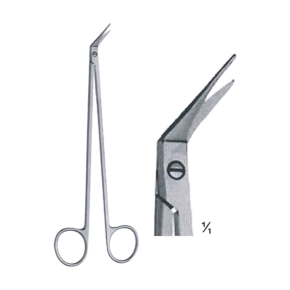 Cooley Vascular Scissors 18.4 cm, 7 1/4", probe point tip. S/S Angled 45° (MB4-206)