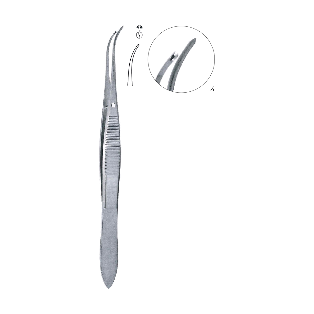 Iris Tissue Forceps 1x2 Teeth 10.2 cm, 4", Half Curved (MB5-115)