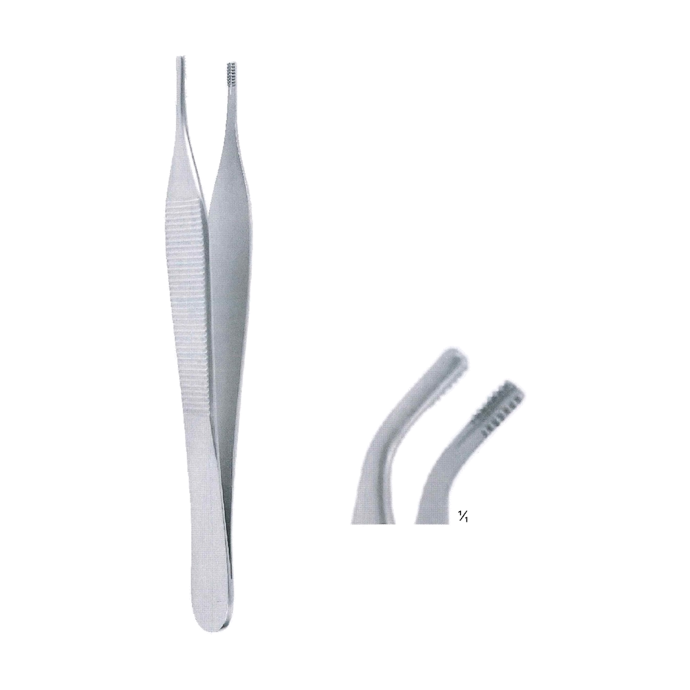 Adson Tissue Forceps 9x9 Teeth 12 cm, 4 3/4", Regular Point, Curved (MB5-195)