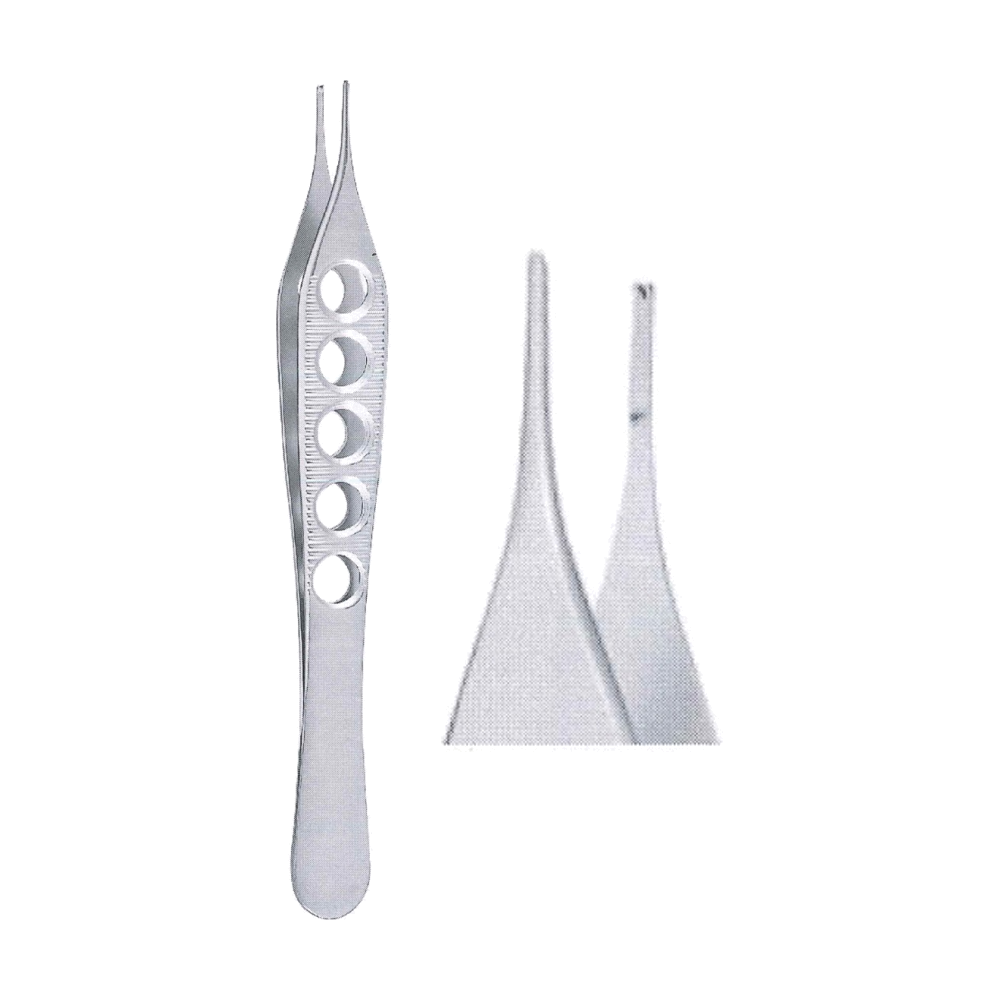 Adson Tissue Forceps with Fenestrated Handle 1x2 Teeth 12 cm, 4 3/4", Regular Point with Platform, Straight (MB5-200)