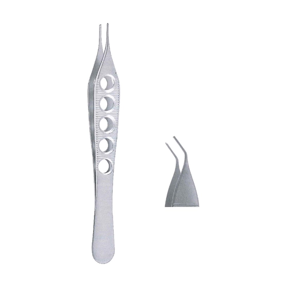 Adson Tissue Forceps with Fenestrated Handle 1x2 Teeth 12 cm, 4 3/4", Regular Point, Curved (MB5-203)