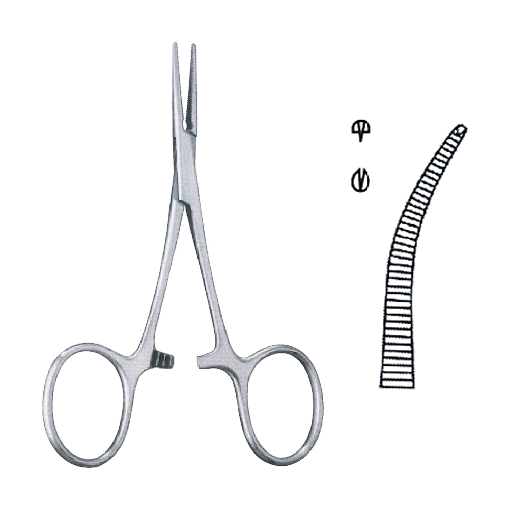 Mosquito Haemostatic Tissue Forceps 11.3 cm, 4 1/2", Curved Rat Tooth 1x2 Teeth (MB6-004)