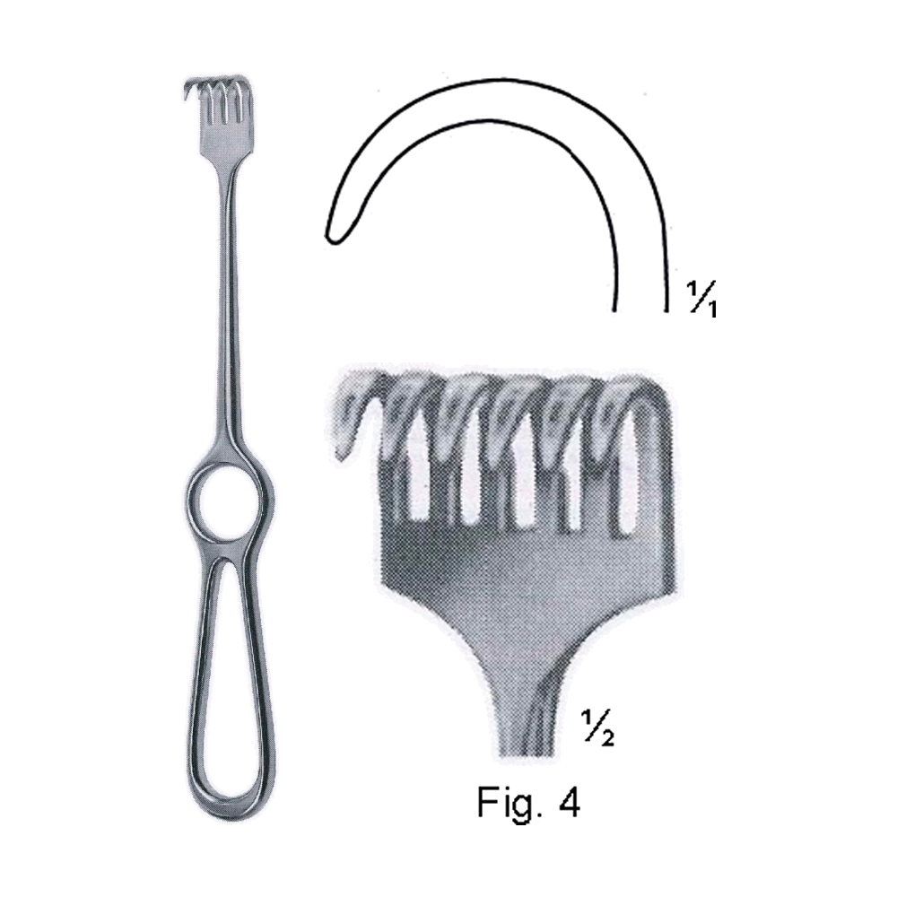 Kocher Retractor 22 cm, 8 3/4", Half Sharp, 15 x 30 mm, 6 Prong, Fig. 4 (MB8-171)