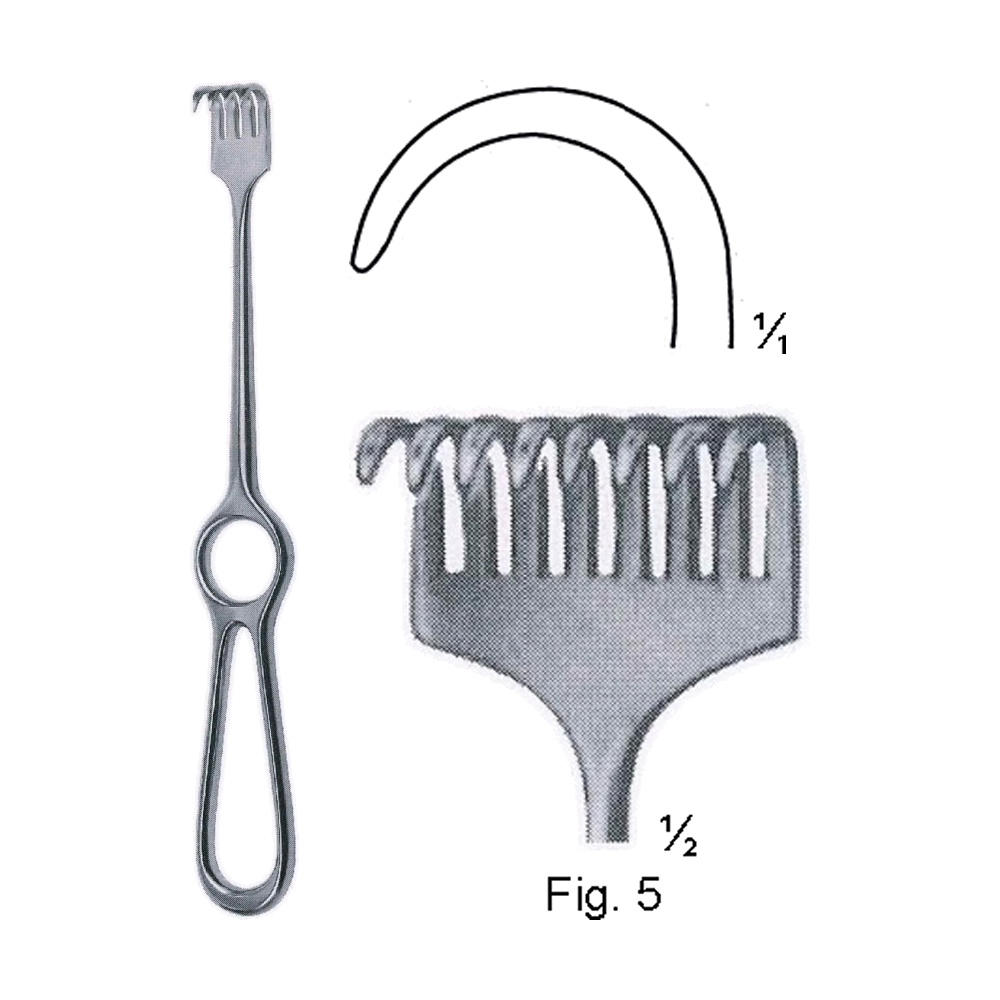 Kocher Retractor 22 cm, 8 3/4", Half Sharp, 15 x 40 mm, 8 Prong, Fig. 5 (MB8-172)