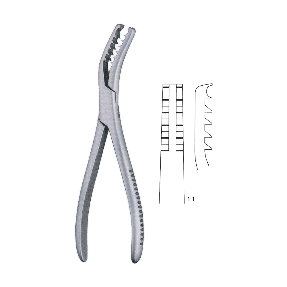 Semb Bone Holding Forceps 19 cm, 7 1/2", Without Ratchet, Curved Sideways, Deep Teeth (MB9-843)