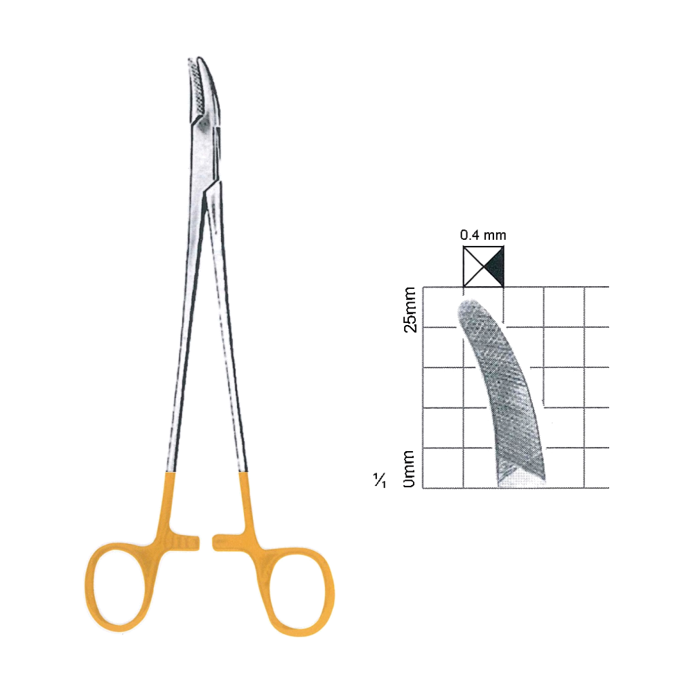 Heaney-Gyne Needle Holders T.C. 21 cm, 8 1/4", Curved, Serrated-Solid (MBTC7-265)