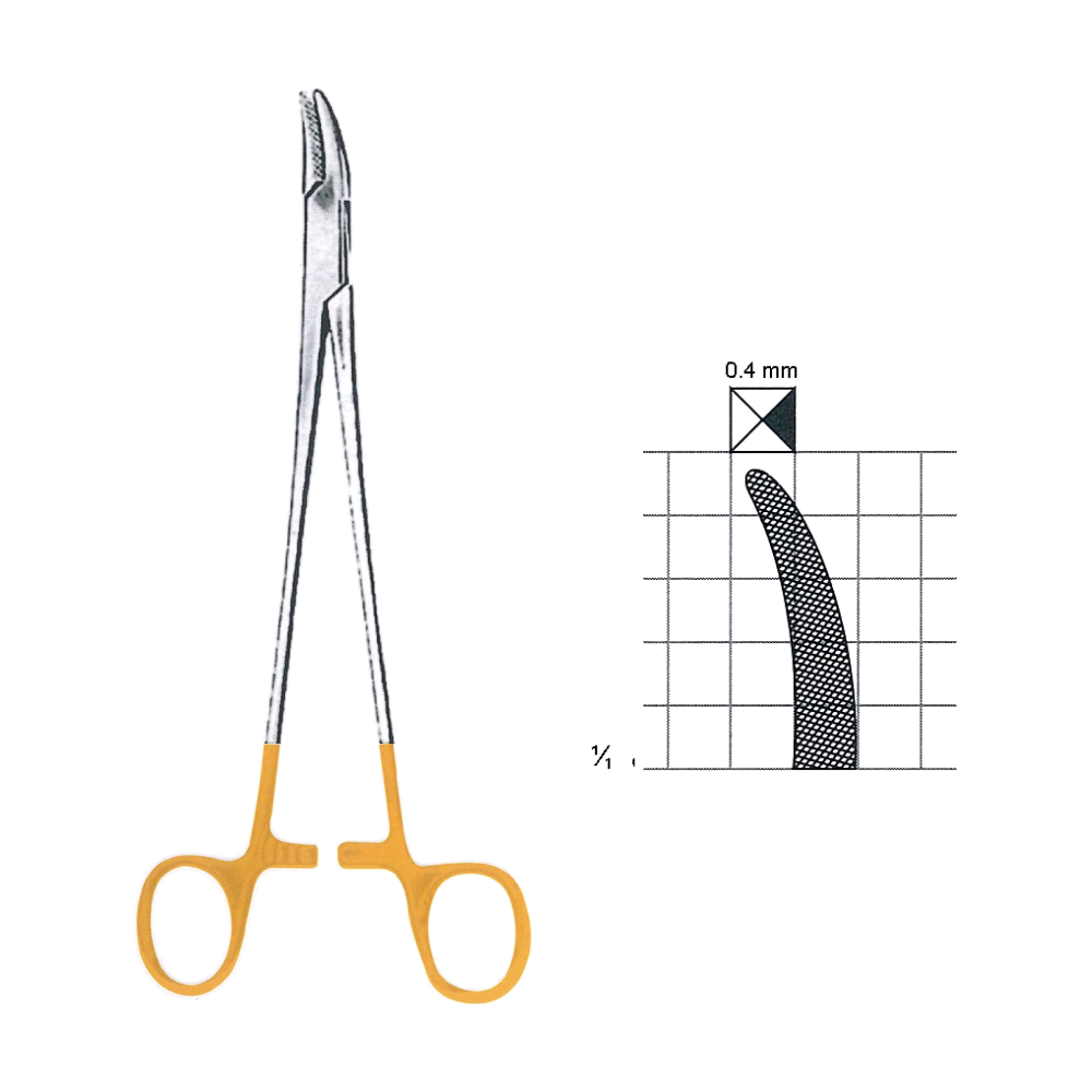 Heaney-Gyne Needle Holders T.C. 21 cm, 8 1/4", Curved, Tungsten Carbide, Serrated-Solid (MBTC7-266)